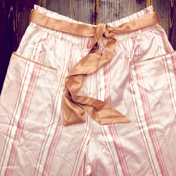 NWOT Victoria Secret Cotton Candy Pink Stripe Satin Wide Leg PJ's w/Salmon Belt - Picture 3 of 6